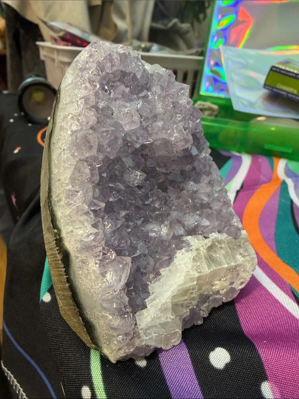 Lavender Amethyst Crystal Geode Wall Accent - Natural Purple Home Décor